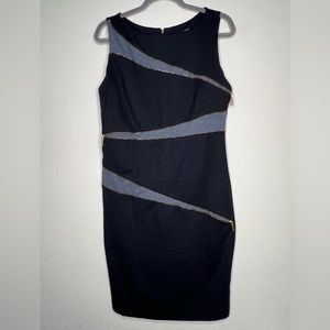 Adrienne Vittadini Shift Dress Womens Size 8 Black Gray Gold Zipper Detail